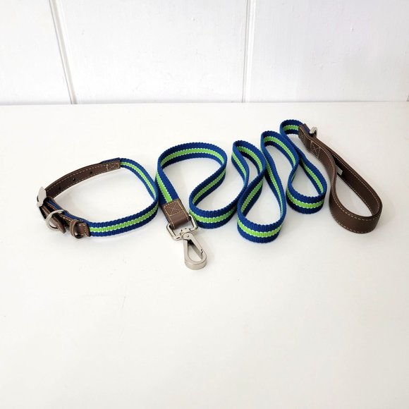 Good2Go Blue Striped Dog Leash and Collar Set - Picture 1 of 6